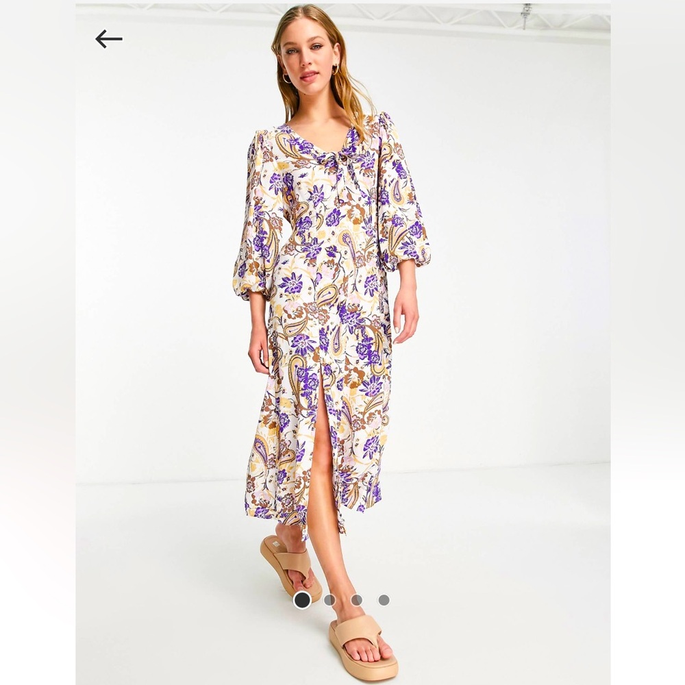 River Island floral tie front midi dress in purple